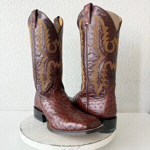 NEW Rod Patrick Mens Cowboy Boots Brown Full Quill Ostrich Square Toe Size 12.5D